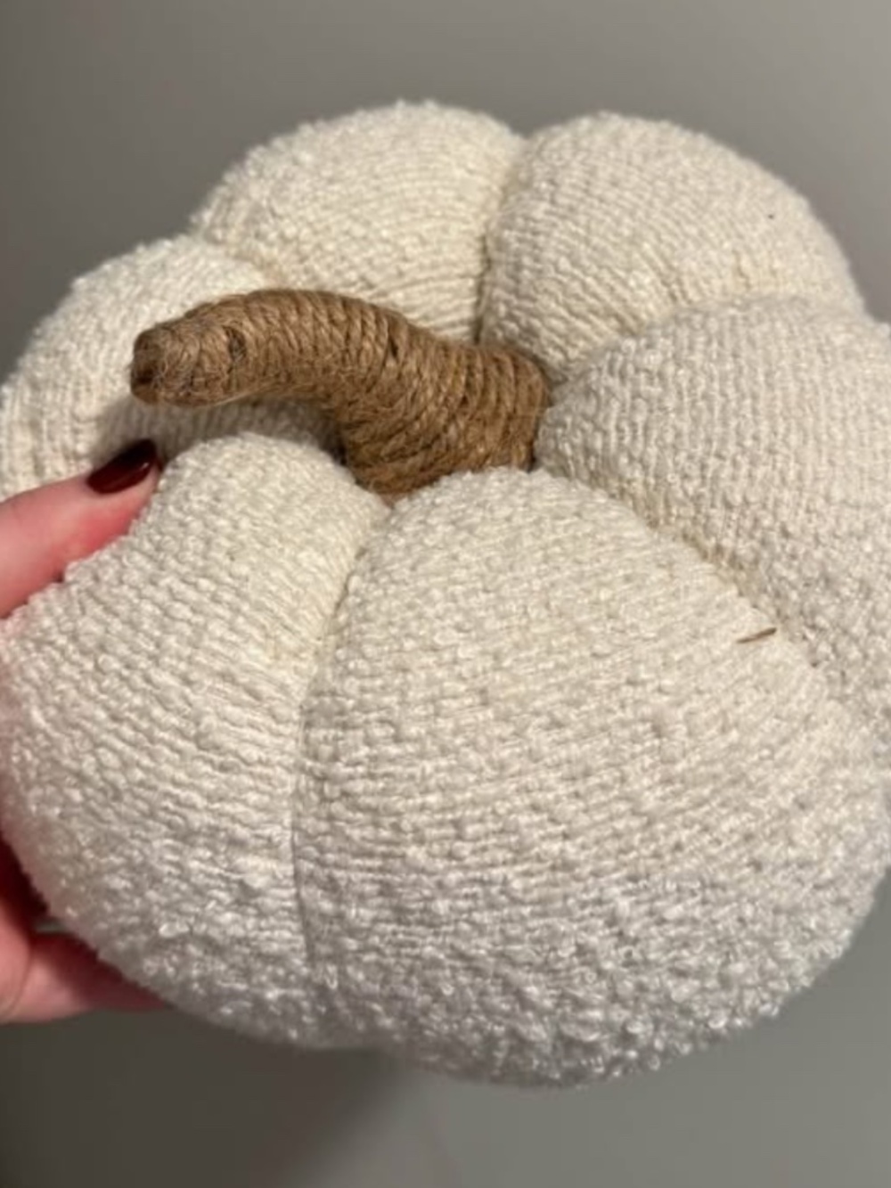 Kirklands Cream Fabric Pumpkin Accent Pillow with Twine Stem
